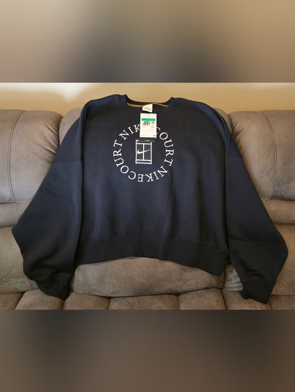 Nike Court Crew Sweatshirt - Black with White Logo XL Oversized